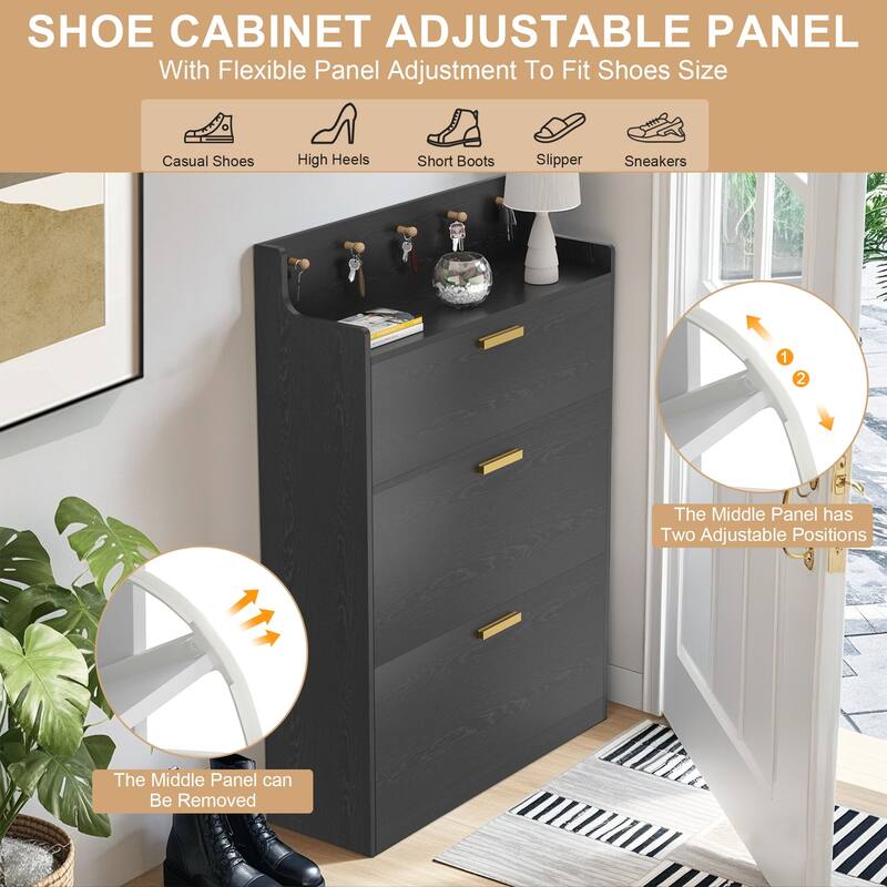 Javlergo Shoe Cabinet with 3 Flip-Up Drawers Freestanding Shoe Organizer with Adjustable Shelf for Entryway Hallway Living Room