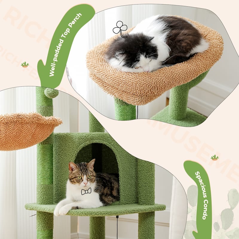 42" Multi-Level Cat Tree Tower with Cozy Condo, Sisal Covered Scratching Posts, Pads and Replaceable Balls and Perch