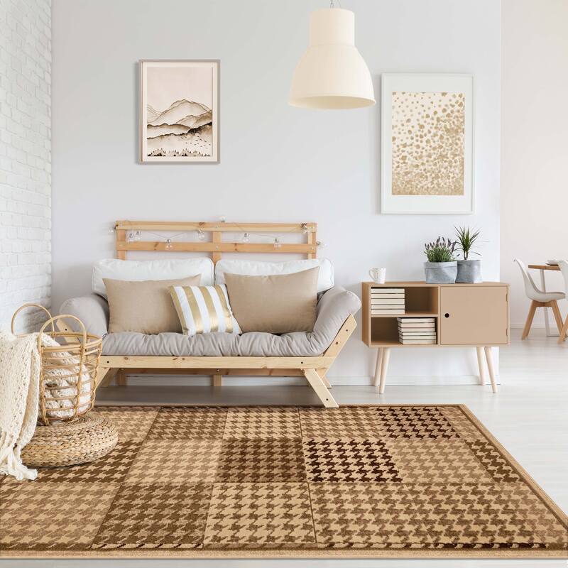 Superior Abstract Checkered Border Power-Loomed Indoor Area Rug - 8' x 10' - Beige