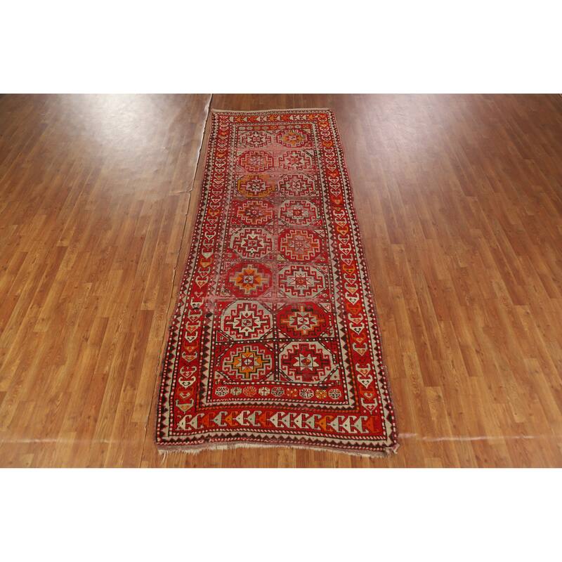 Hand Knotted Oriental 100% Wool Carpet Transitional Geometric Red Anatolian Runner Rug - 9' 9'' X 3' 8''