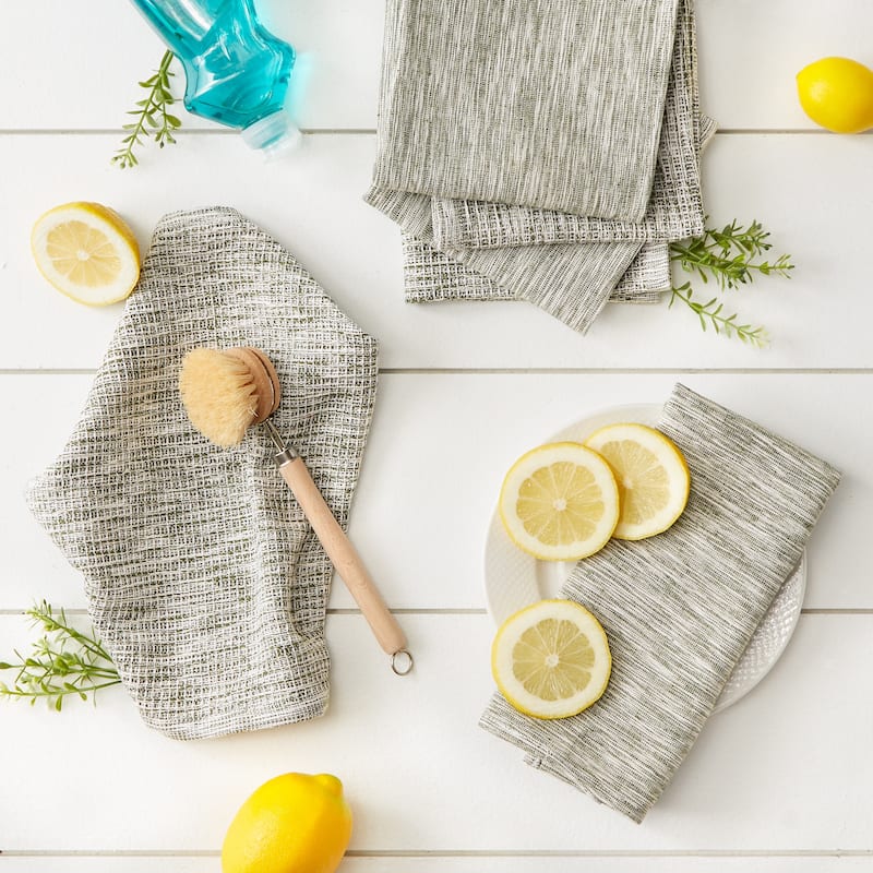 Assorted Sage And Off-White Recycled Cotton Dishcloth (Set of 6) 12x12