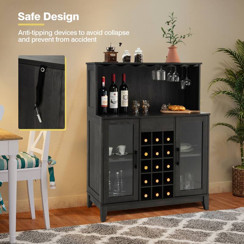 Costway 2-Door Buffet Bar Cabinet Kitchen Storage Sideboard Wine Rack
