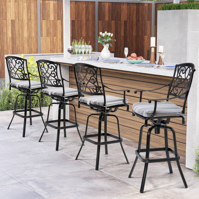 Outdoor Patio Aluminum Swivel Bar Stool with Sunbrella Cushion