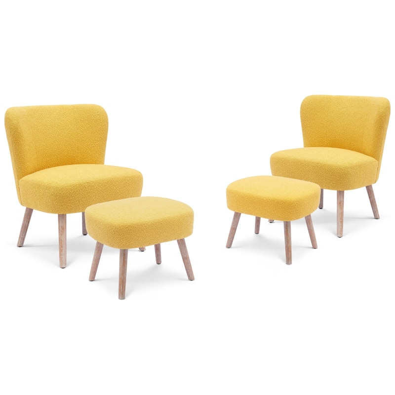 Boucle Polyester Upholstered Living Room Set - Stain Resistant (4-Piece Set)