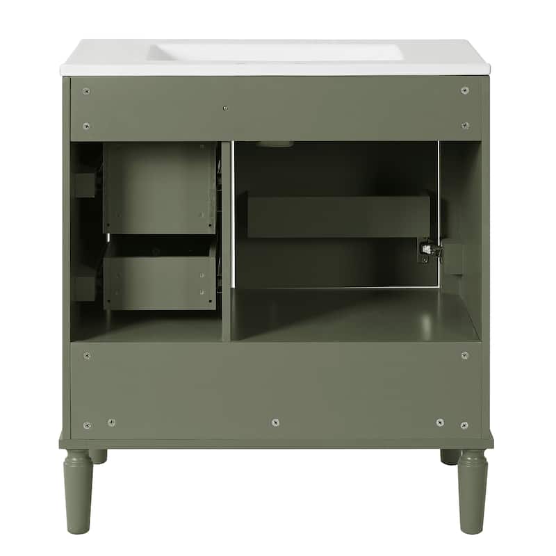 30inch Bathroom Vanity with Ceramic Sink, Soft-Close Door & 3 Drawers