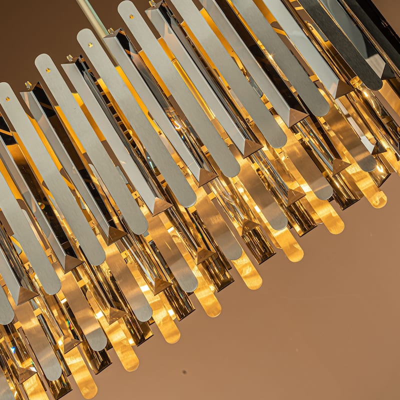 7-Light Luxury Soft Gold Stainless Steel Tiered Chandelier with Smoked Crystal Accents - W 39"