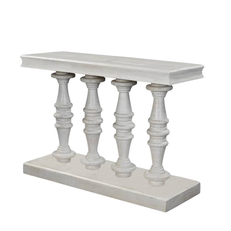 Console Table, 42-Inch Mango Wood Top, Shabby Chic Finish, Turned Pillar Legs