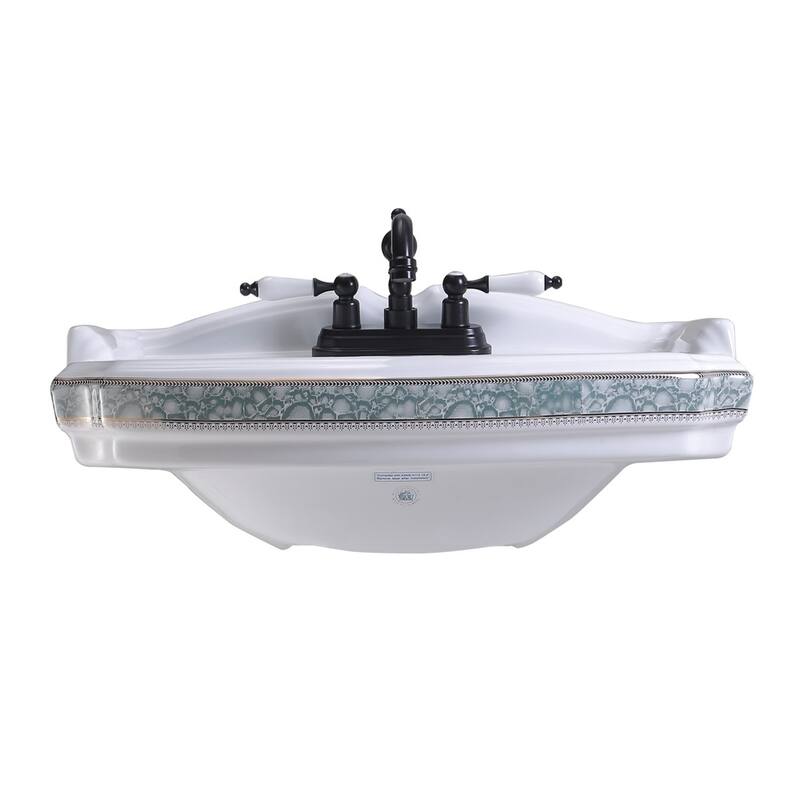 India Reserve White Ceramic Pedestal Sink Basin 23" W , Backsplash and Faucet Holes