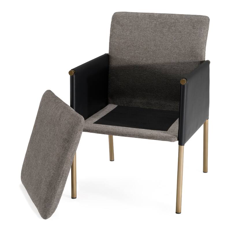 Modrest Engel Modern Dark Grey Vegan Leather + Grey Fabric + Antique Brass Dining Chair