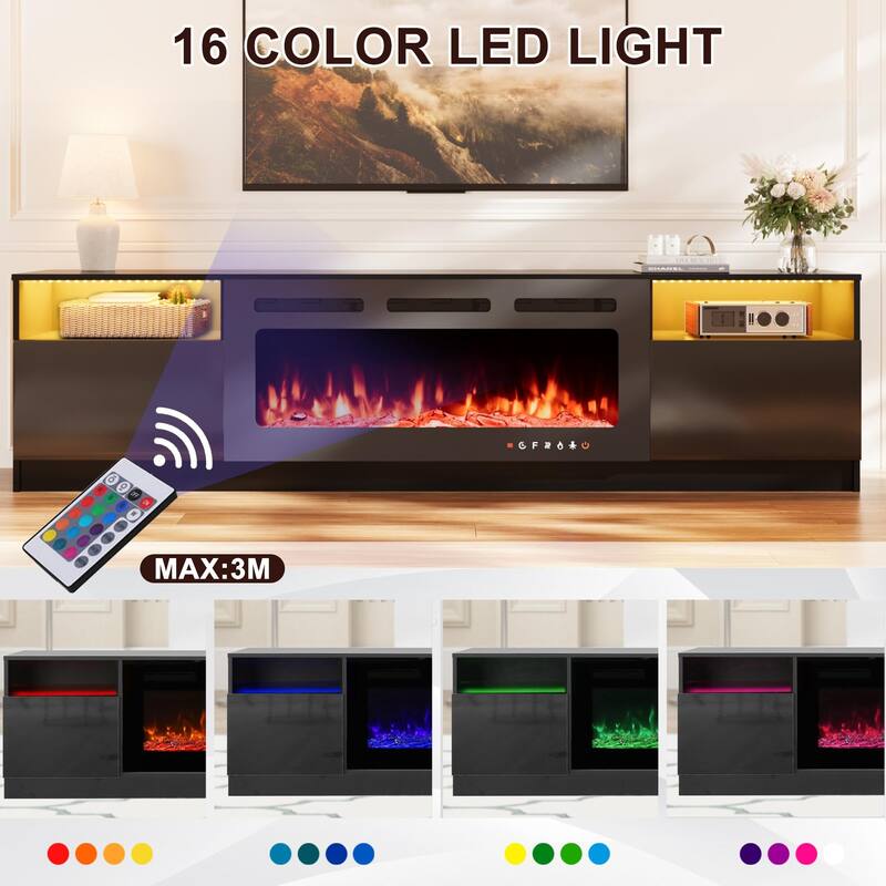 36'' Electric Fireplace TV Stand, Entertainment Center & TV Console for TVs up to 80'', Modern Fireplace Heater for Living Room