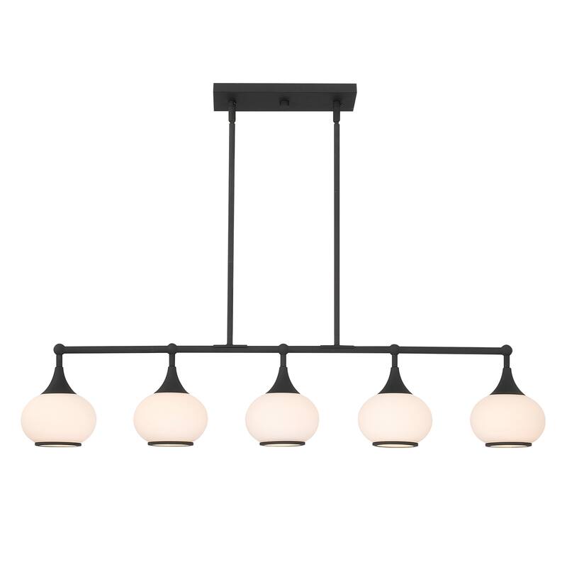 Acroma 5-light Modern Linear Chandelier with Opal Glass Globe Shade Kitchen Island Light