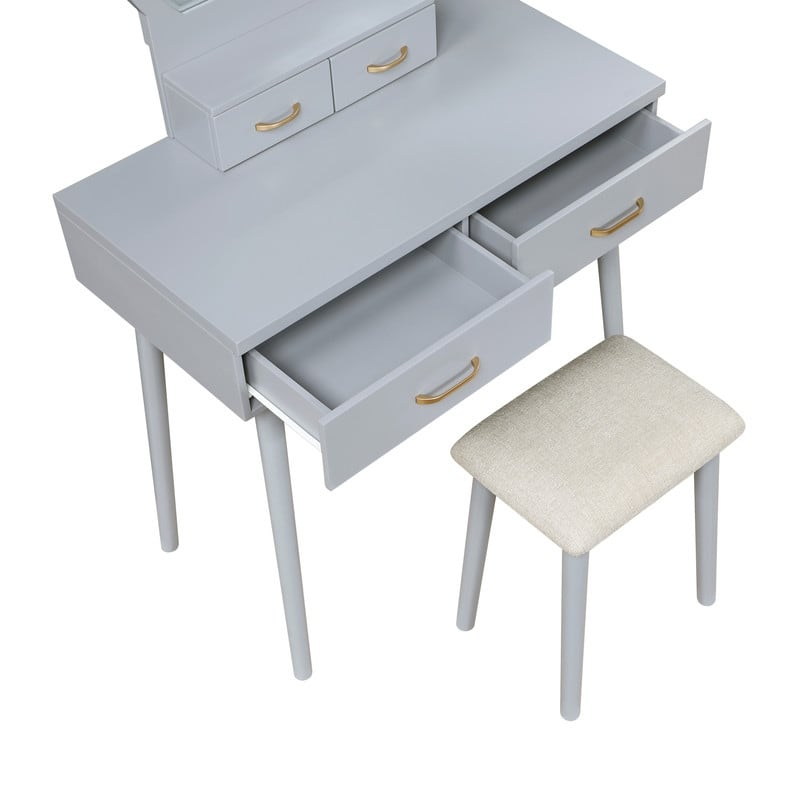 Vanity Dresser with Mirror and Stool Set Storage Drawers Luxury Furniture