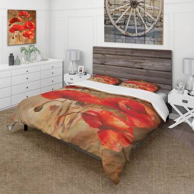 Designart 'Red Blossoming Poppies VI' Traditional Duvet Cover Set