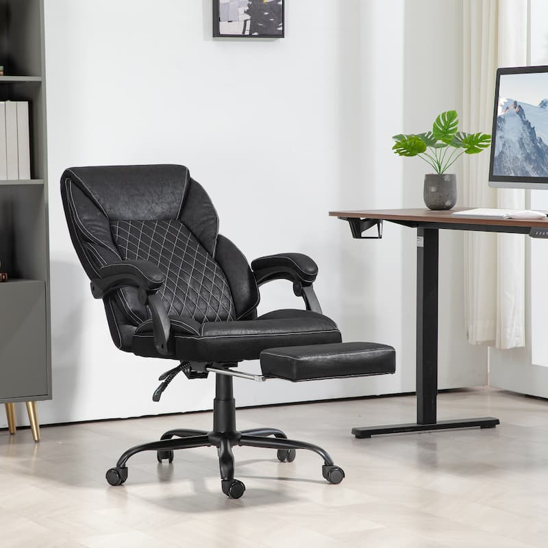 Black Vintage Ergonomic Chair Desk Chair with Footrest, Reclining Swivel Chair with High Back and Adjustable Height - Black