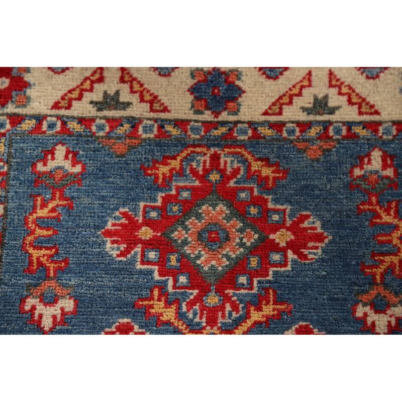 Blue Geometric Kazak Oriental Foyer Rug Handmade Wool Carpet - 2'1" x 2'10"