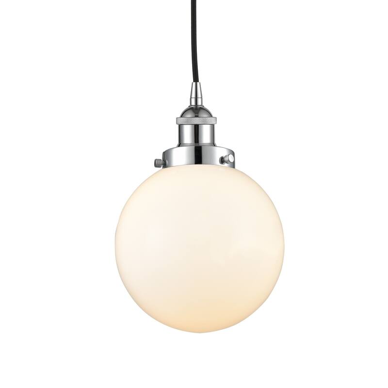 Innovations Lighting 616-1PH-12-8 Beacon Pendant Beacon 8" Wide Mini - Polished Chrome / Matte White