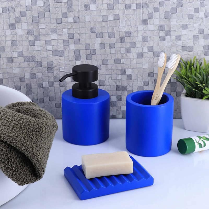 Concrete Cement Bathroom Accessories, 4-Piece Set - N/A - Blue