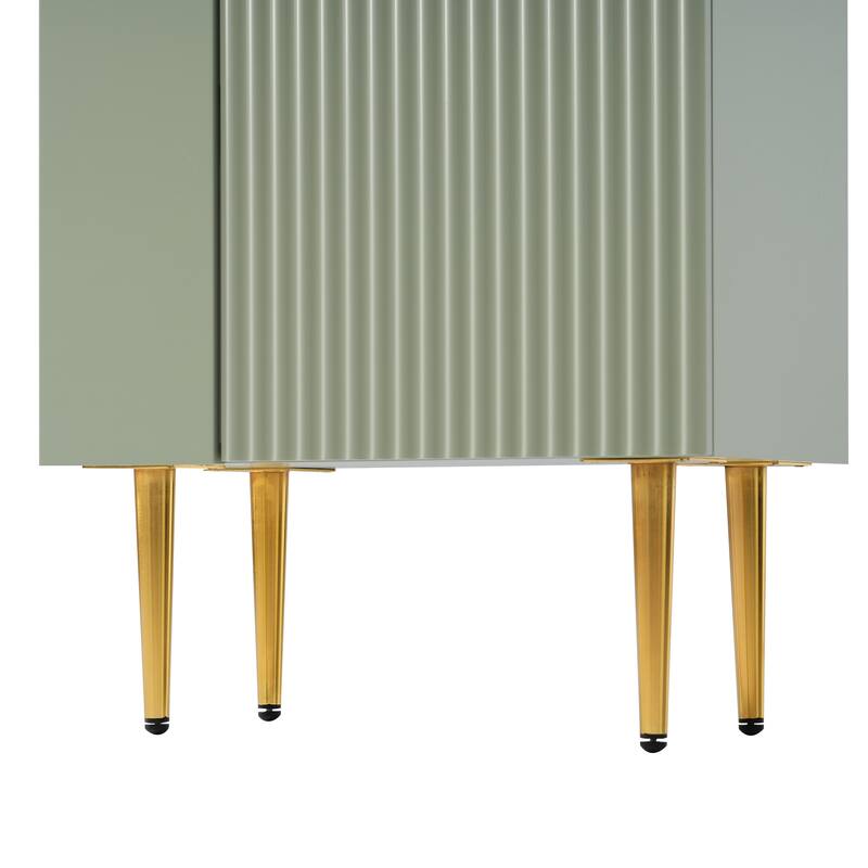 Freestanding Wave-Textured Surface Storage Cabinet Bathroom Vanity with Ceramic Sink, Metal Handle and Left Side Open Storage