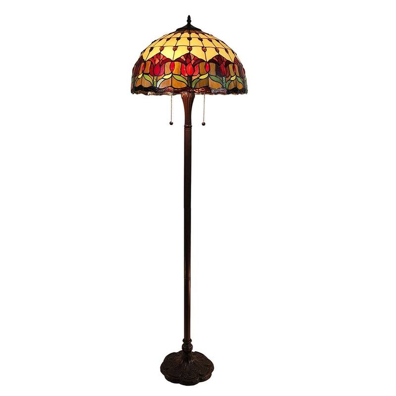 Espresso Metal Traditional Floor Lamp with Red Stained Dome Glass Shades - 18” x 18” x 62” (D x W x H) - Espresso