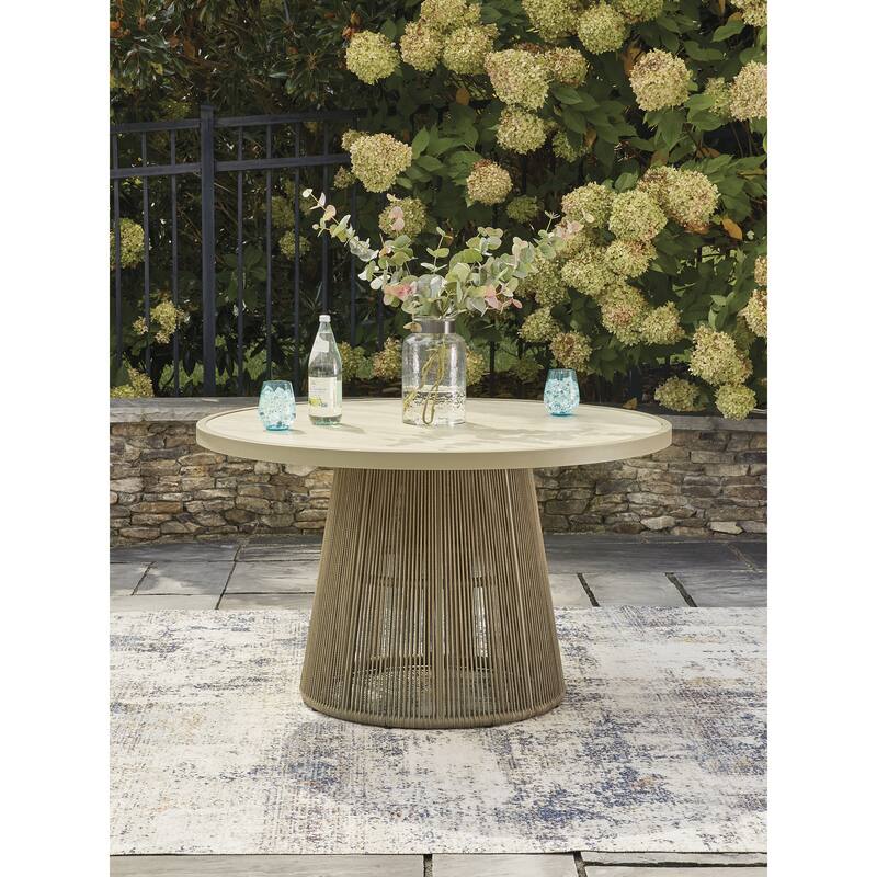Signature Design by Ashley Ocean Park Brown/Beige Outdoor Dining Table - 48.75" W x 48.75" D x 29" H