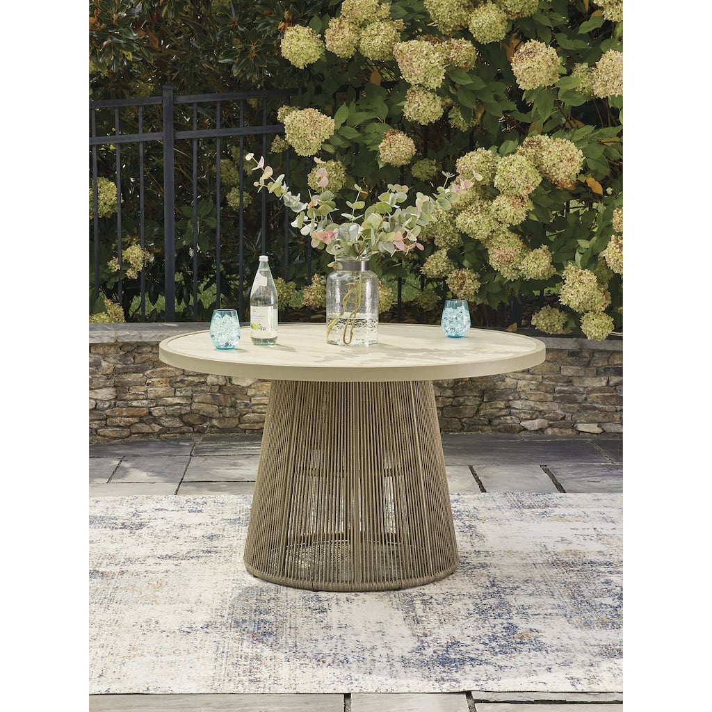 Signature Design by Ashley Ocean Park Brown/Beige Outdoor Dining Table - 48.75" W x 48.75" D x 29" H