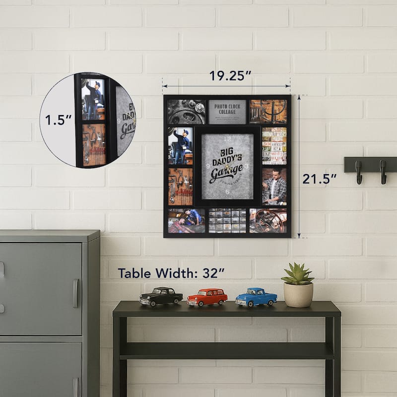 American Art Decor Picture Frame Collage Wall Clock 12 Photo Display Slots