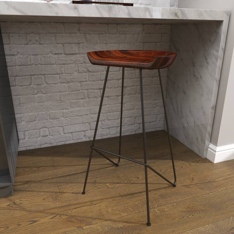 Brown Metal Bar Stool with Wood Seat