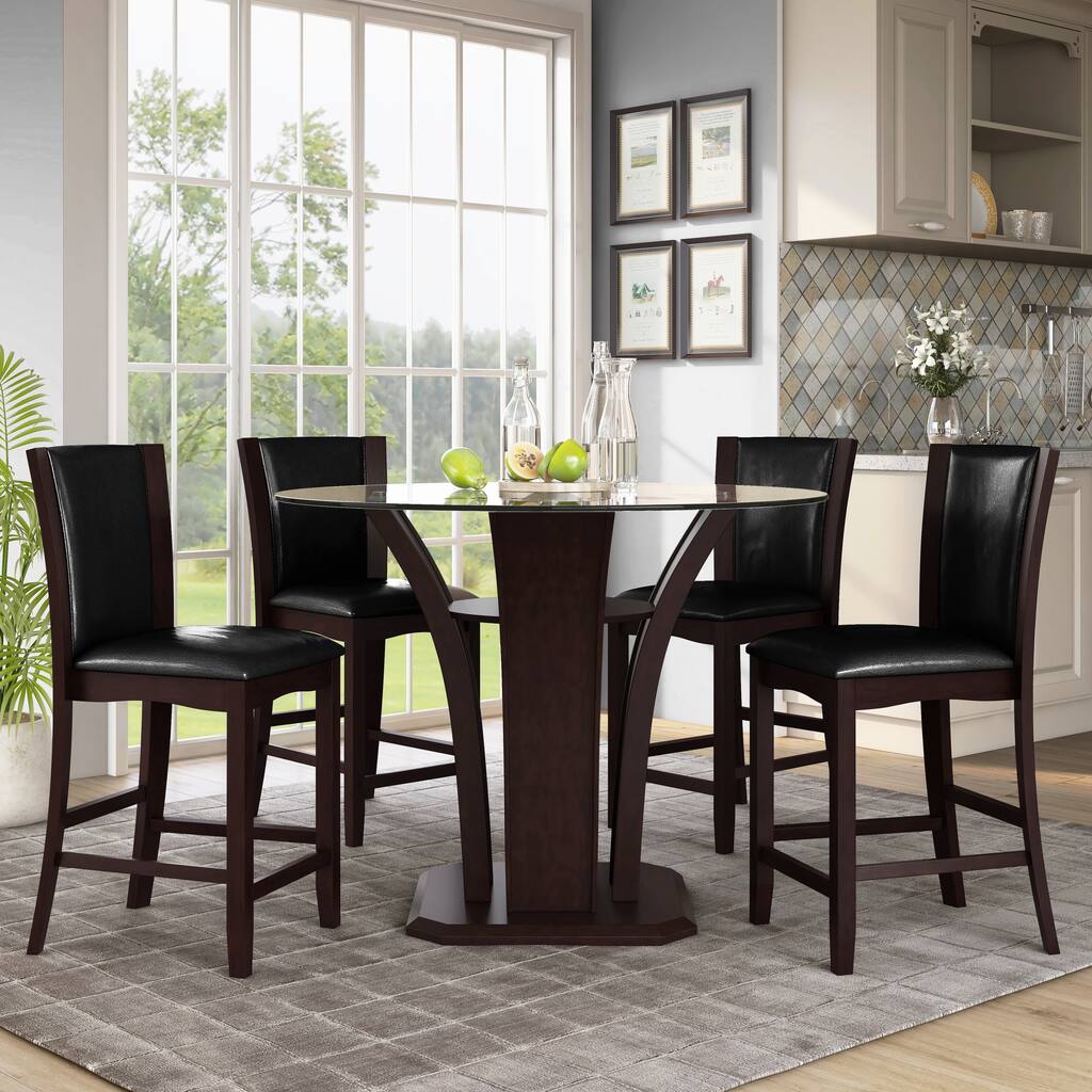 Jise Contemporary Brown Solid Wood 5-Piece Counter Height Dining Set by Furniture of America