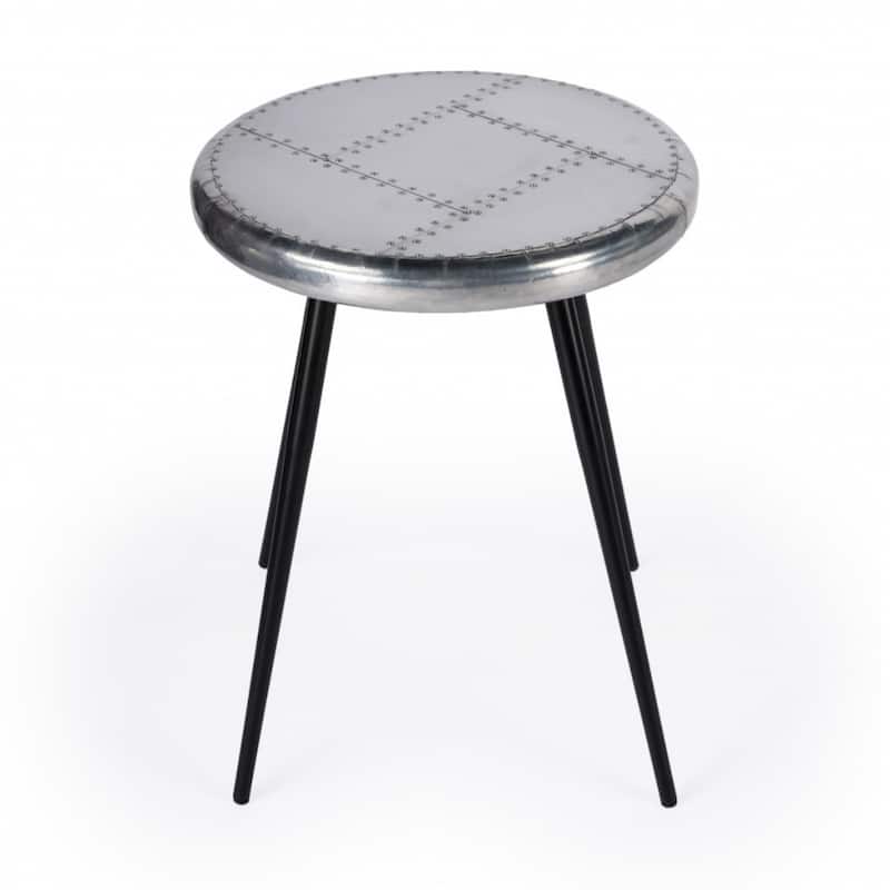 23" Distressed Silver Round Side Table with Iron Base and Patchwork Wood Top for Living Room - 23.25"H x 18"L x 18"W