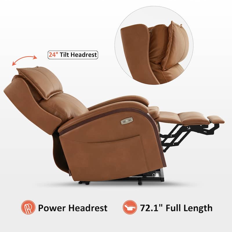 MCombo Recliner Chair Sofa with Adjustable Headrest, Solid Wood Armrest, Breathable Leather 7917