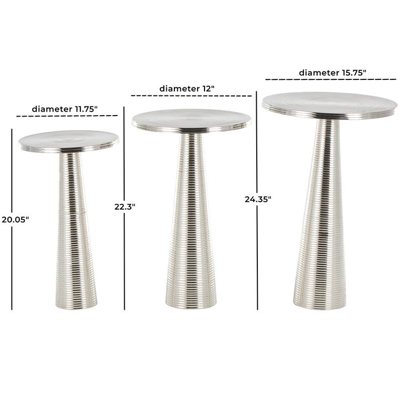 Textured or Ridged Accent Table with Layered Ring Tabletop or Hammered & Cone Shaped Bases - Gold or Silver - Roche River Décor