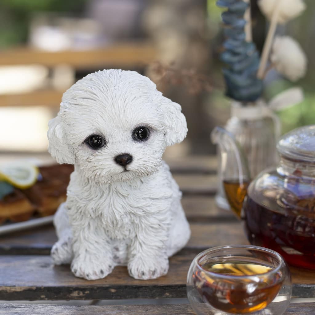 SoReal White Labradoodle Decorative Puppy Figurine for Home & Garden Décor, Handpainted Polyresin Dog Statue