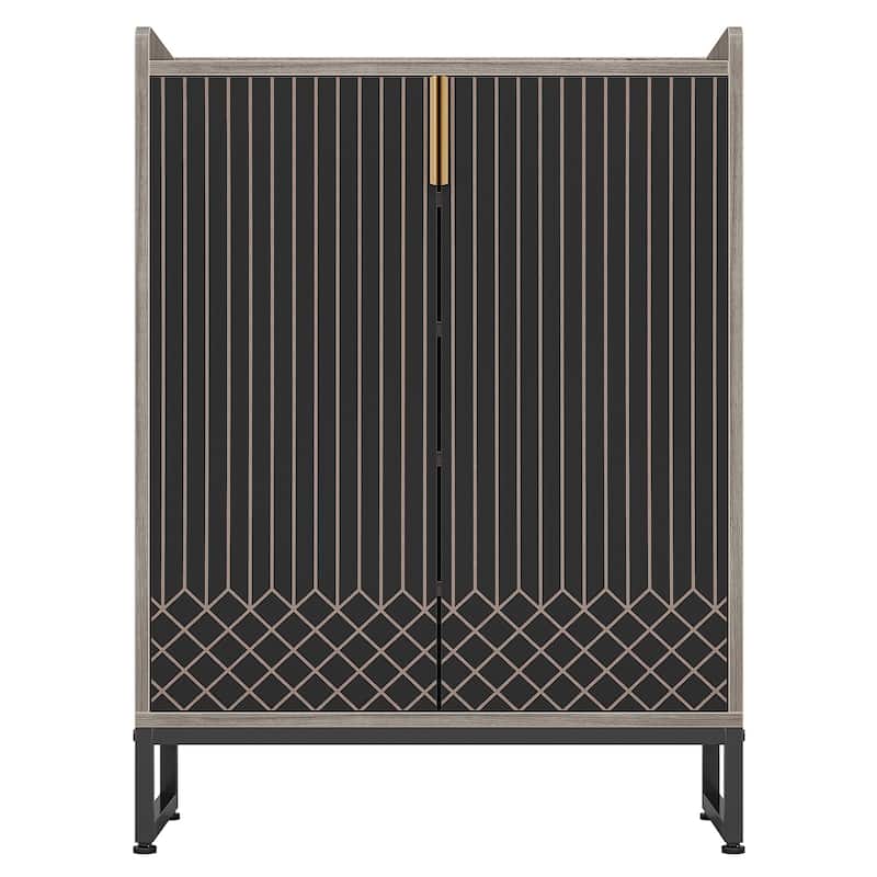 29" Grey & Black Shoe Cabinet with Doors, 5 Tiers