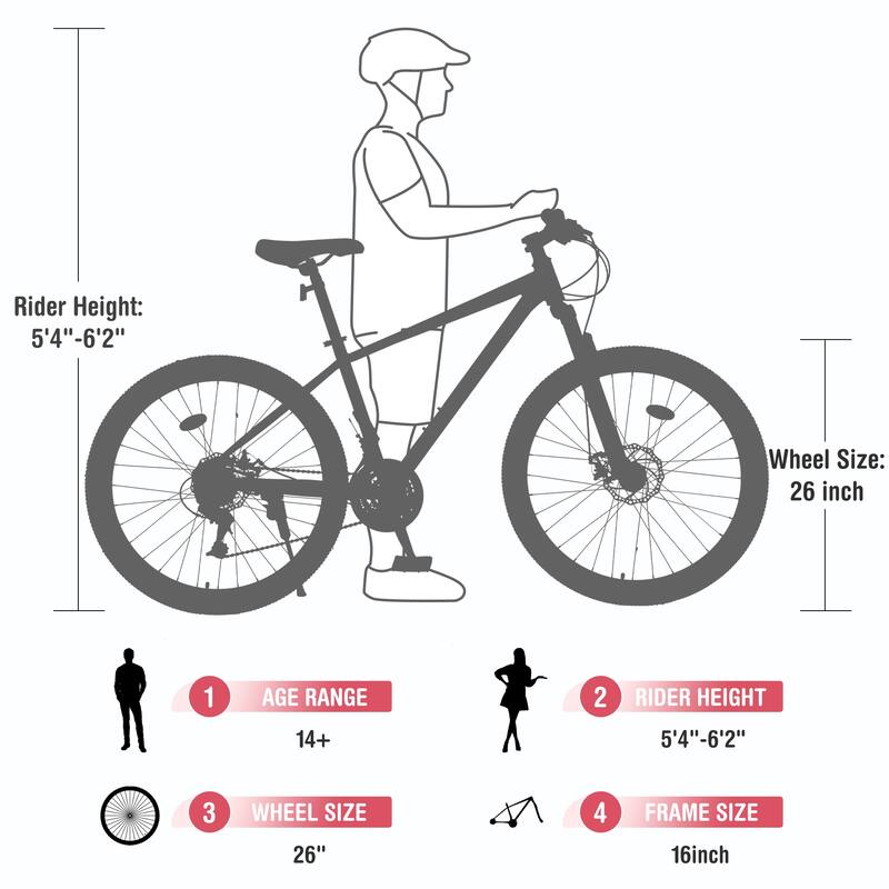26 Inch Mountain Cycling Bike, 24 Speed Road Bicycle w/Dual Disc Brakes, Suspension Fork KENDA Tires for Teens, 16 Years and Up
