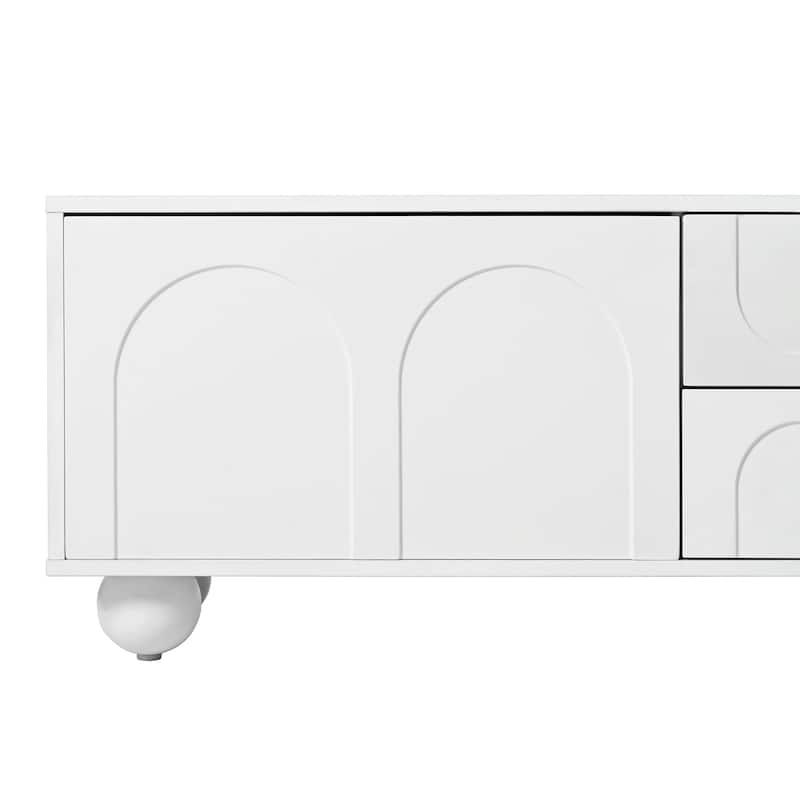 Cream Style TV Stand with Arched Doors and 2 Drawers, for TVs Up to 75" - 69.6" W × 15.7" D × 17.7" H