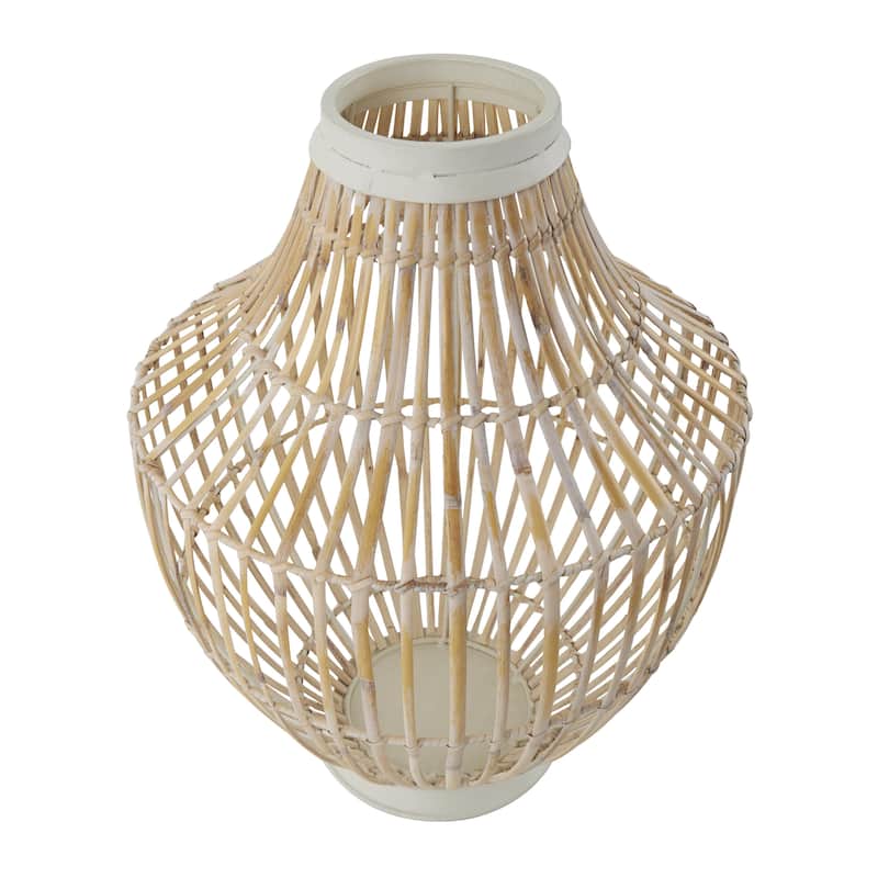 Bamboo Wood Handmade Open Frame Decorative Vase with White Metal Accents - Brown - Roche River Decor