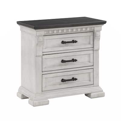 Faith Transitional Style 3-Drawer Night stand Made with Wood in Antique White