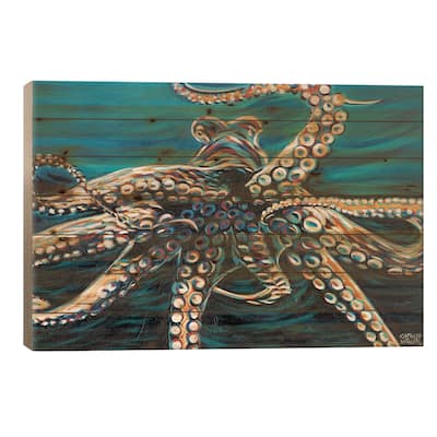 Wild Octopus II Print On Wood by Carolee Vitaletti - Multi-Color