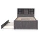 preview thumbnail 9 of 28, Full Size Platform Bed with Trundle and Storage Headboard, Kids Bed Frame with Charging Station and 3-Drawers, Antique Brown