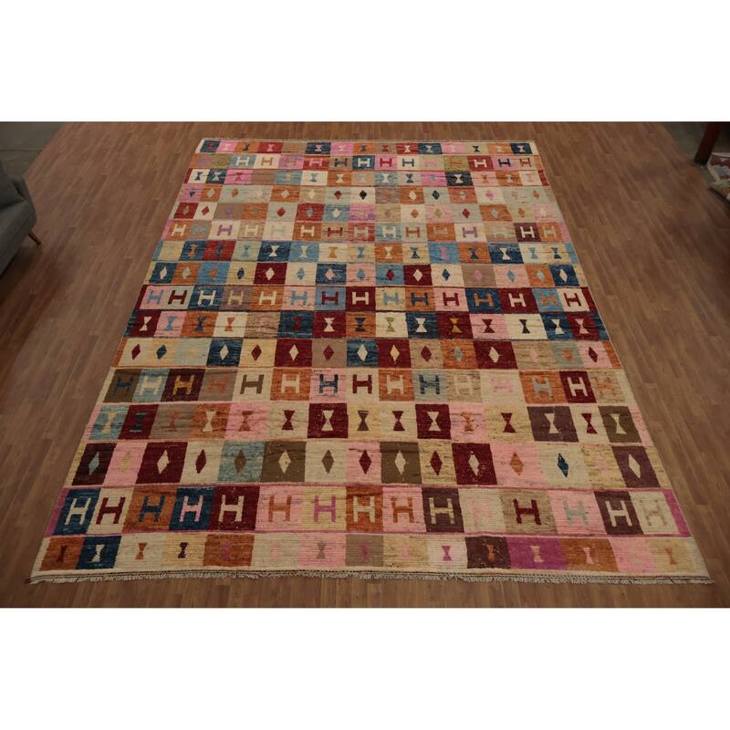 Hand Knotted Oriental 100% Wool Carpet Modern All-Over Multi-Colored Moroccan Area Rug - 17' 5'' X 12' 4''
