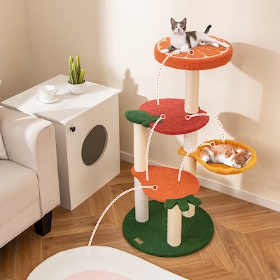 39" Multiple Climbing Levels Cat Tree with Orange Perch Apple and Carrot Platform Sisal Scratch Posts
