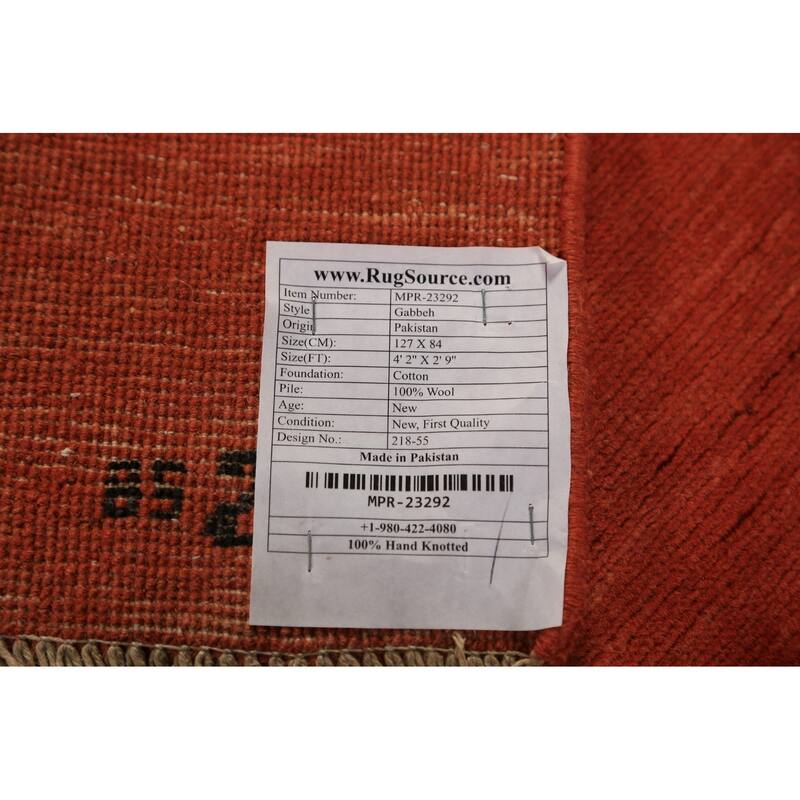 Orange Gabbeh Oriental Rug Handmade Stripe Wool Carpet - 2'9" x 4'2"