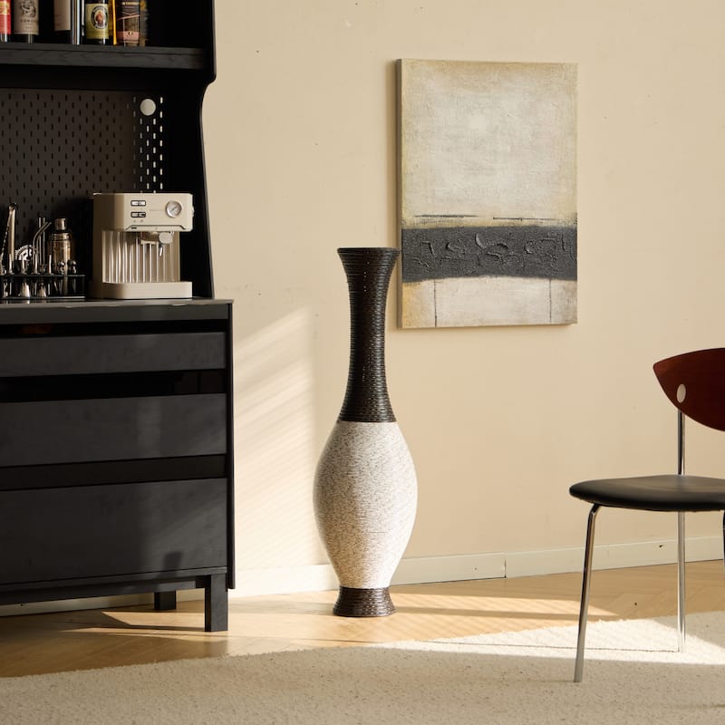 39-Inch Tall Standing Designer Floor Vase - Durable Artificial Rattan - Elegant Two-Tone Dark Brown Finish Statement Piece