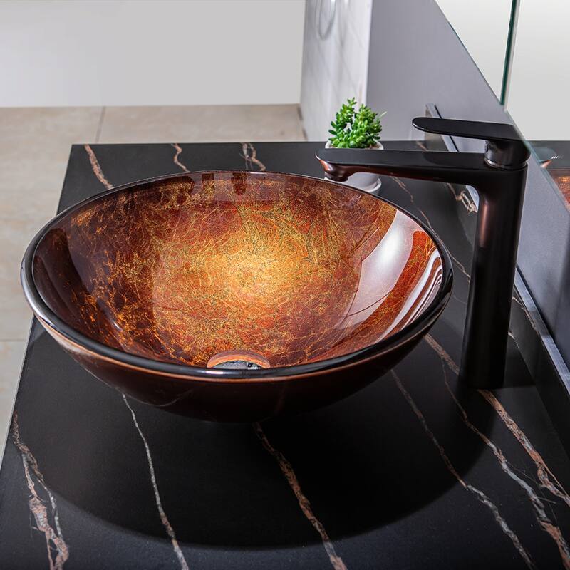 Vinnova Glass Circular Vessel Bathroom Sink without Faucet