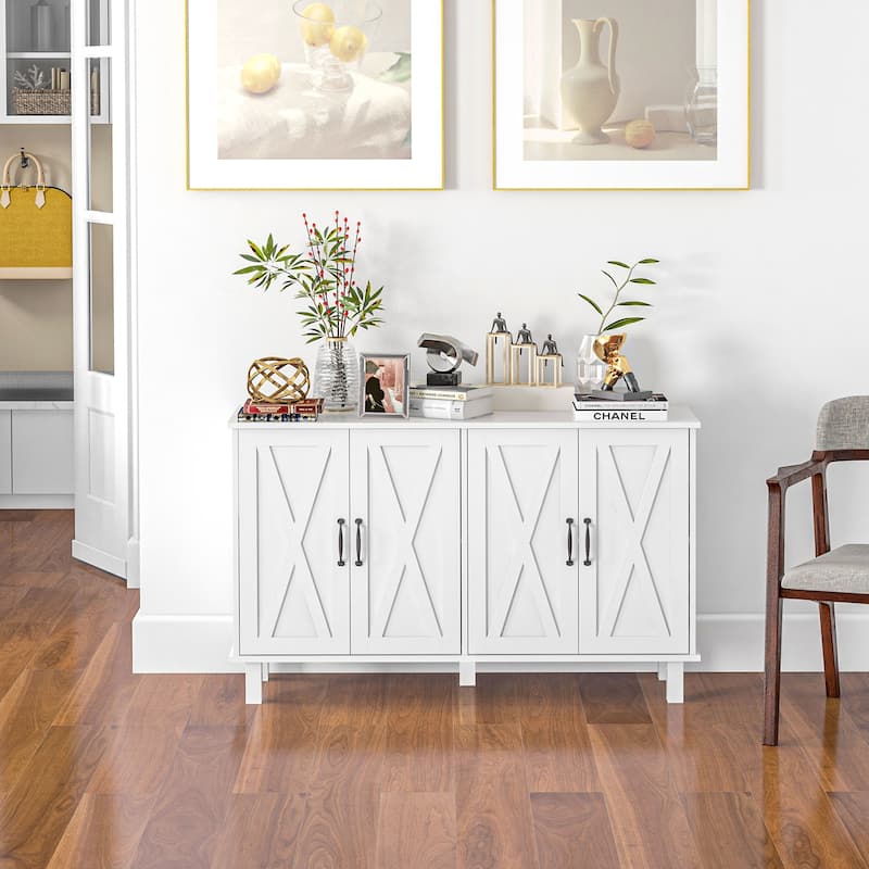 Buffet Sideboard with 4 Barn Doors and 2 Adjustable Shelves