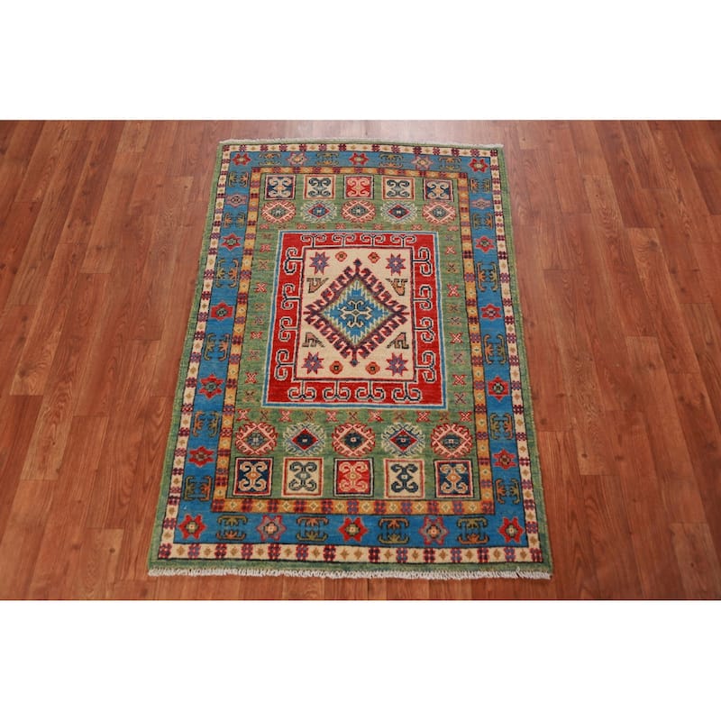 Green Kazak Foyer Rug Hand-Knotted Wool Carpet - 2'8"x 3'11"