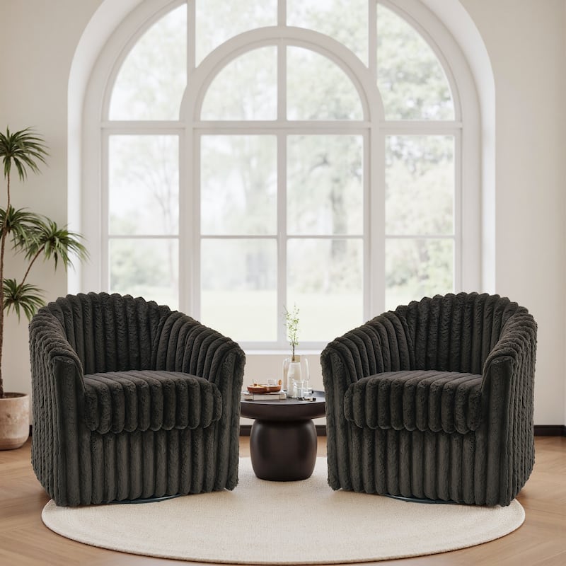 Modern Cotton Flannel Swivel Accent Chair Plush Barral Chair - Brown - 2 Set