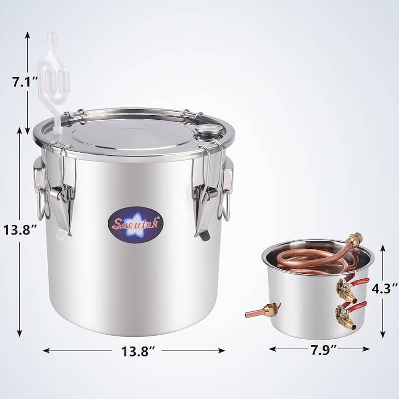 Alcohol Still Water Alcohol Distiller Spirits Kit, Home Brew Wine Making Kit Oil Boiler Stainless Steel 2 Pots