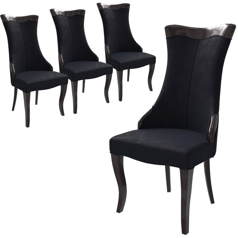 Novara Dining Chair with High-Back Design and Rubberwood Legs Set of 4 - Velvet Black