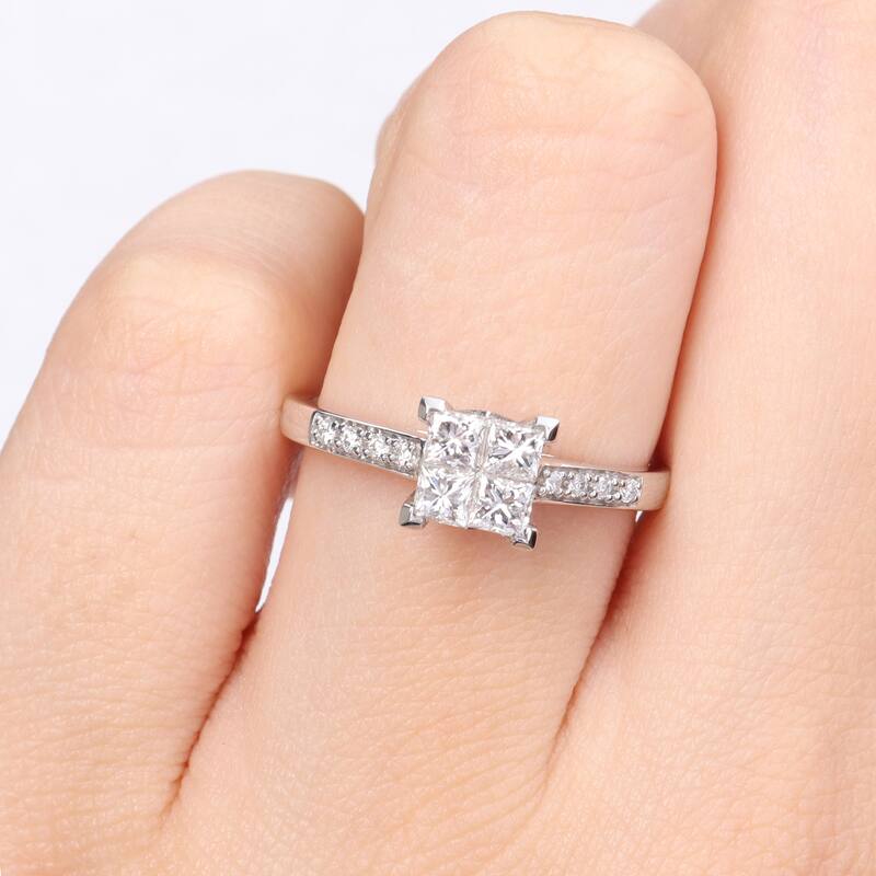 Miadora 5/8ct TDW Diamond Square Ring in 10k White Gold
